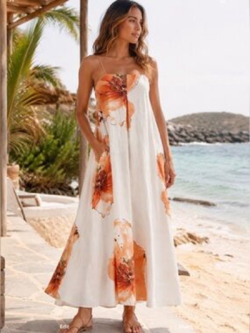 Calypso St. Barth White Maxi Dress with Orange Floral Print